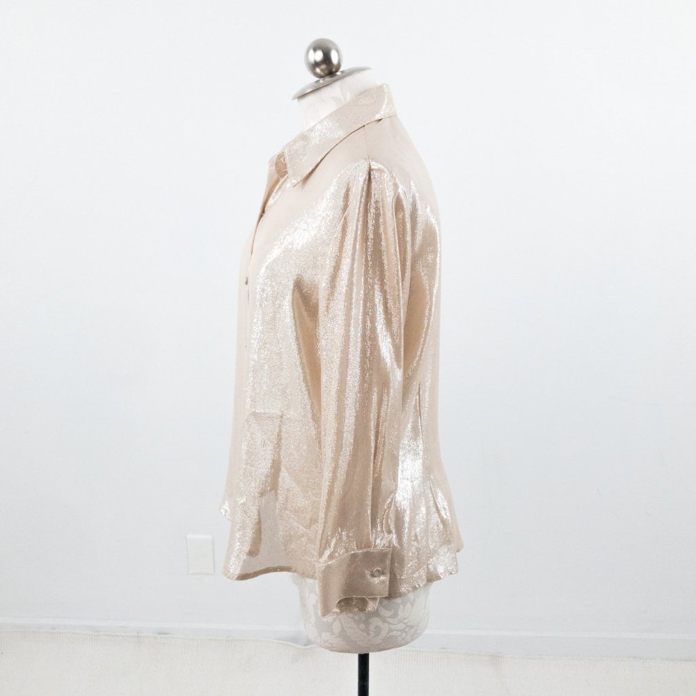 Vintage Sparkly Silk Champagne Long Sleeved Blouse - Picture 10 of 13